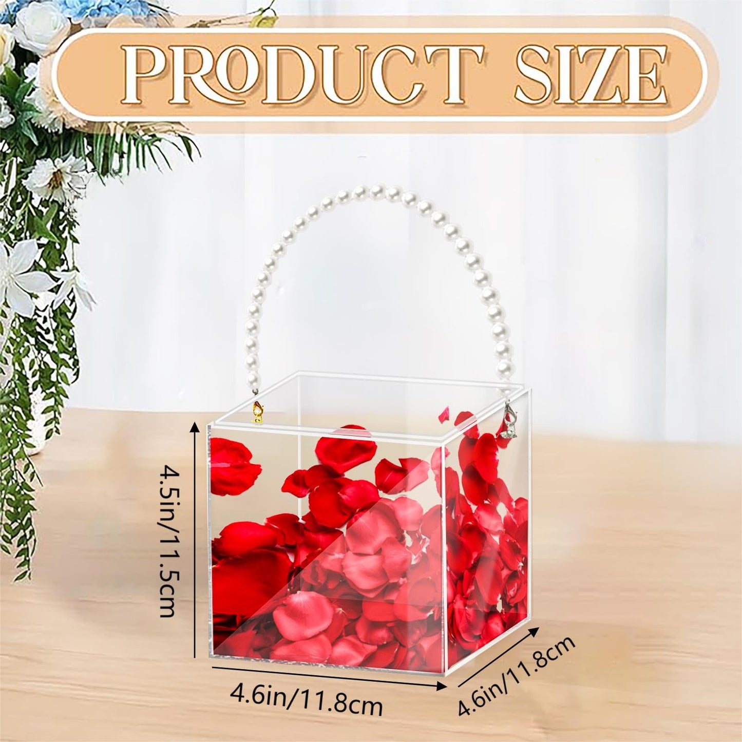 Flower Girl Basket Wedding Basket Petals basket with ribbon Acrylic Flower Holder for Confetti (Pearl)