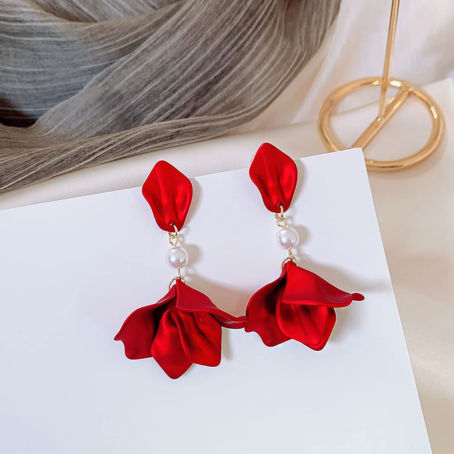 Long Acrylic Rose Petal Earrings Dangle Exaggerated Flower Earrings Drop Statement Floral Tassel Earrings for Women