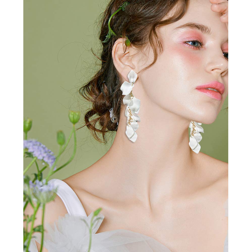Long Acrylic Rose Petal Earrings Dangle Exaggerated Flower Earrings Drop Statement Floral Tassel Earrings for Women