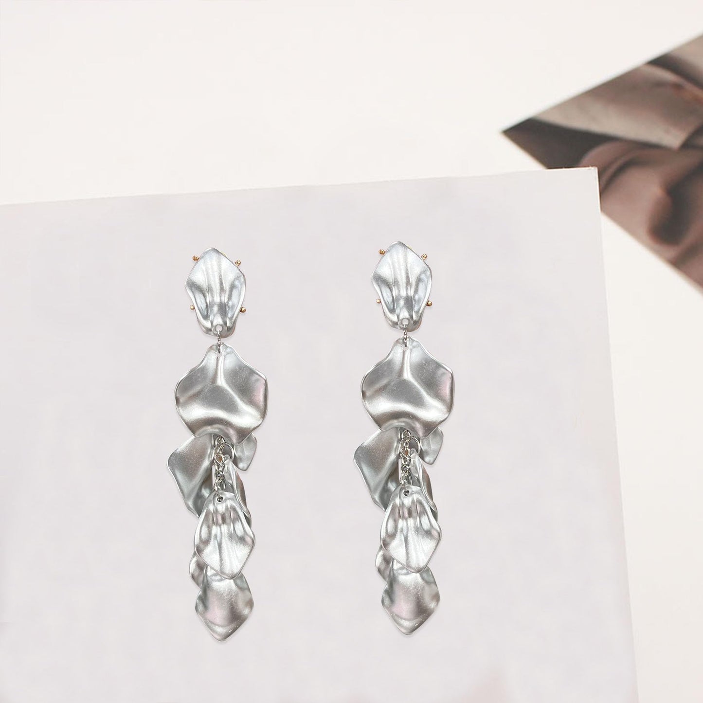 Long Acrylic Rose Petal Earrings Dangle Exaggerated Flower Earrings Drop Statement Floral Tassel Earrings for Women