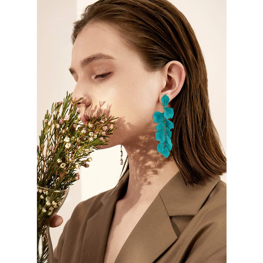 Long Acrylic Rose Petal Earrings Dangle Exaggerated Flower Earrings Drop Statement Floral Tassel Earrings for Women
