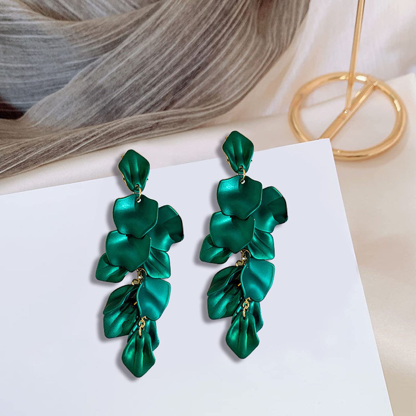 Long Acrylic Rose Petal Earrings Dangle Exaggerated Flower Earrings Drop Statement Floral Tassel Earrings for Women