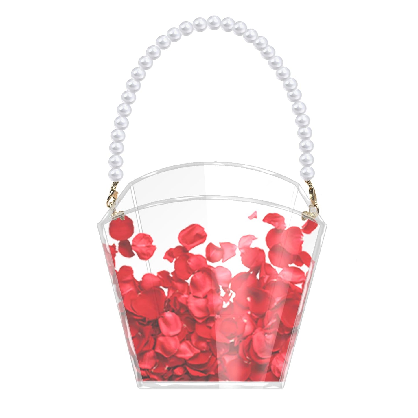Clear Flower Girl Basket Fan Shape Wedding Petals Basket with Pearl Handle Acrylic Flower Holder for Confetti,Wedding Decoration (Fan Shape)