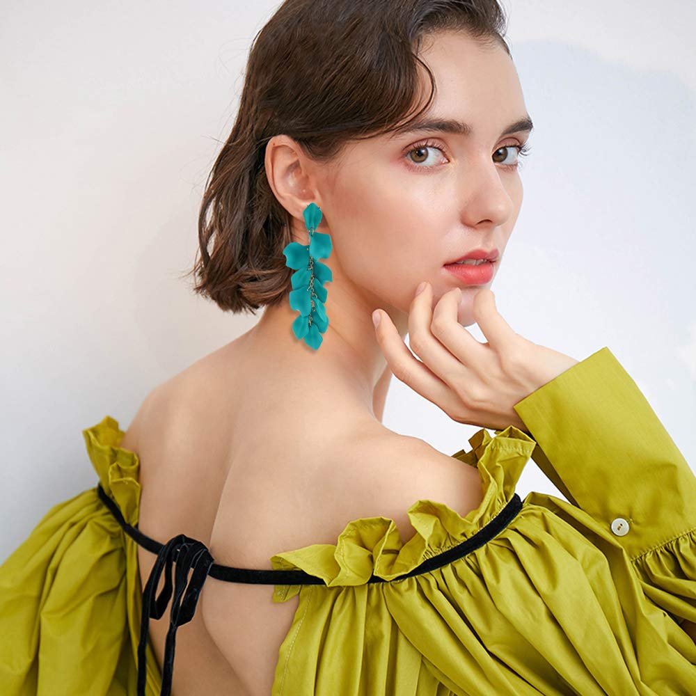 Long Acrylic Rose Petal Earrings Dangle Exaggerated Flower Earrings Drop Statement Floral Tassel Earrings for Women