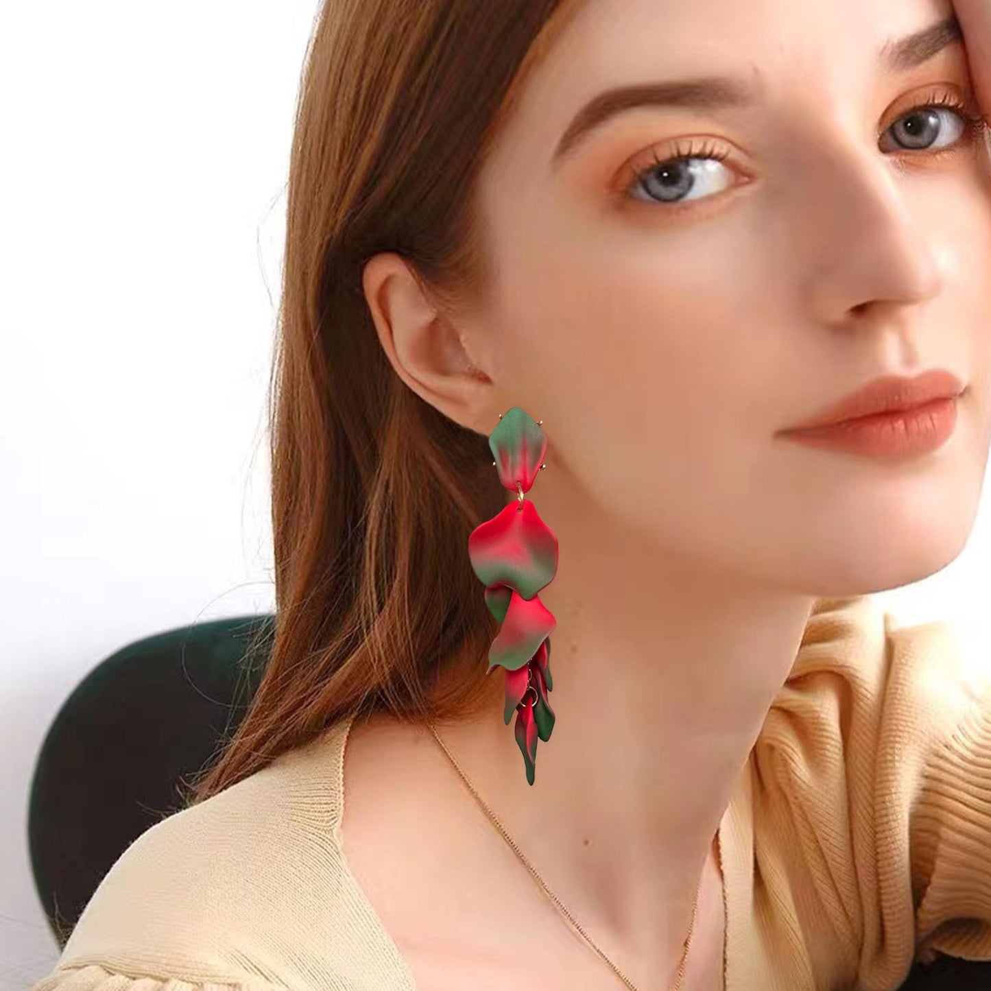 Long Acrylic Rose Petal Earrings Dangle Exaggerated Flower Earrings Drop Statement Floral Tassel Earrings for Women