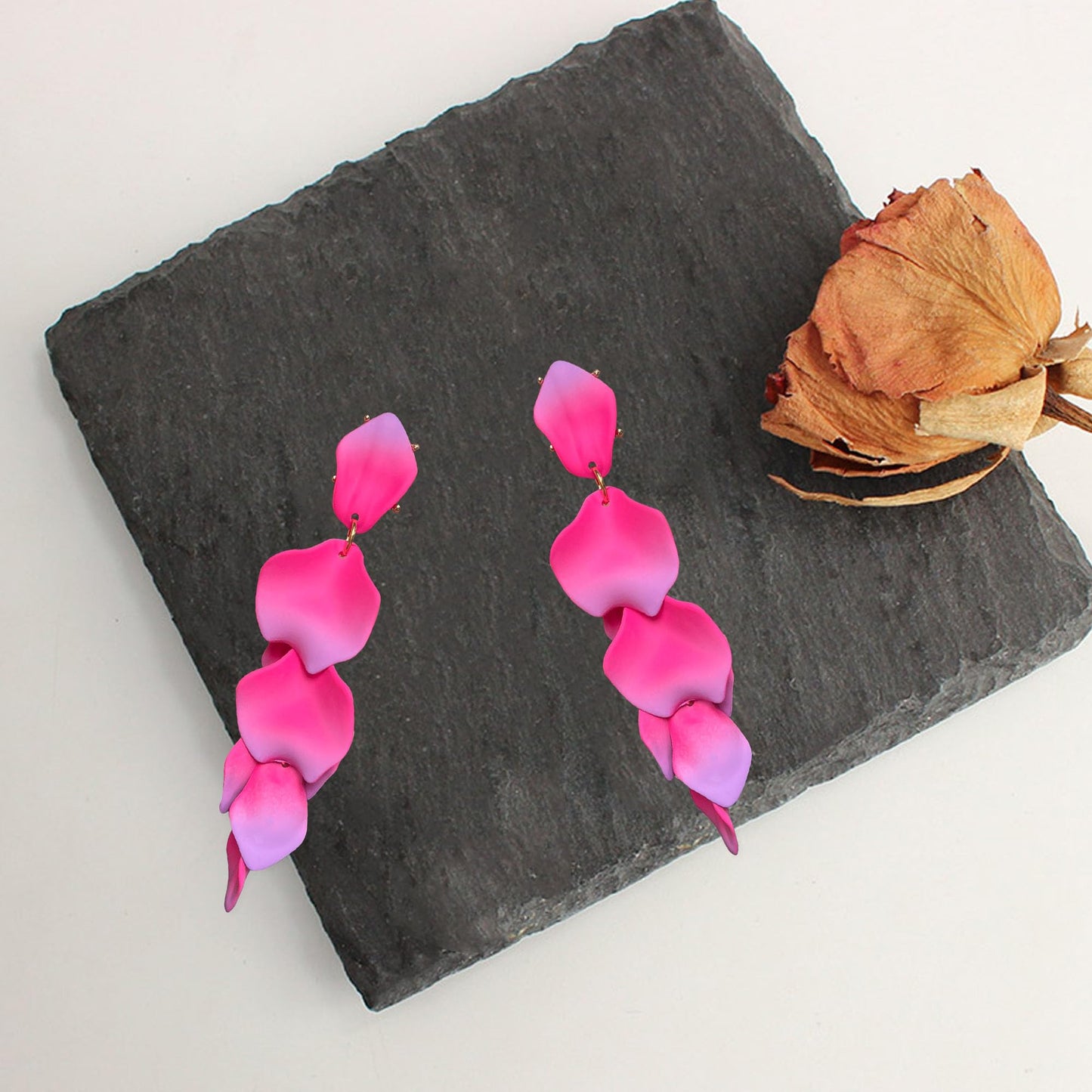 Long Acrylic Rose Petal Earrings Dangle Exaggerated Flower Earrings Drop Statement Floral Tassel Earrings for Women