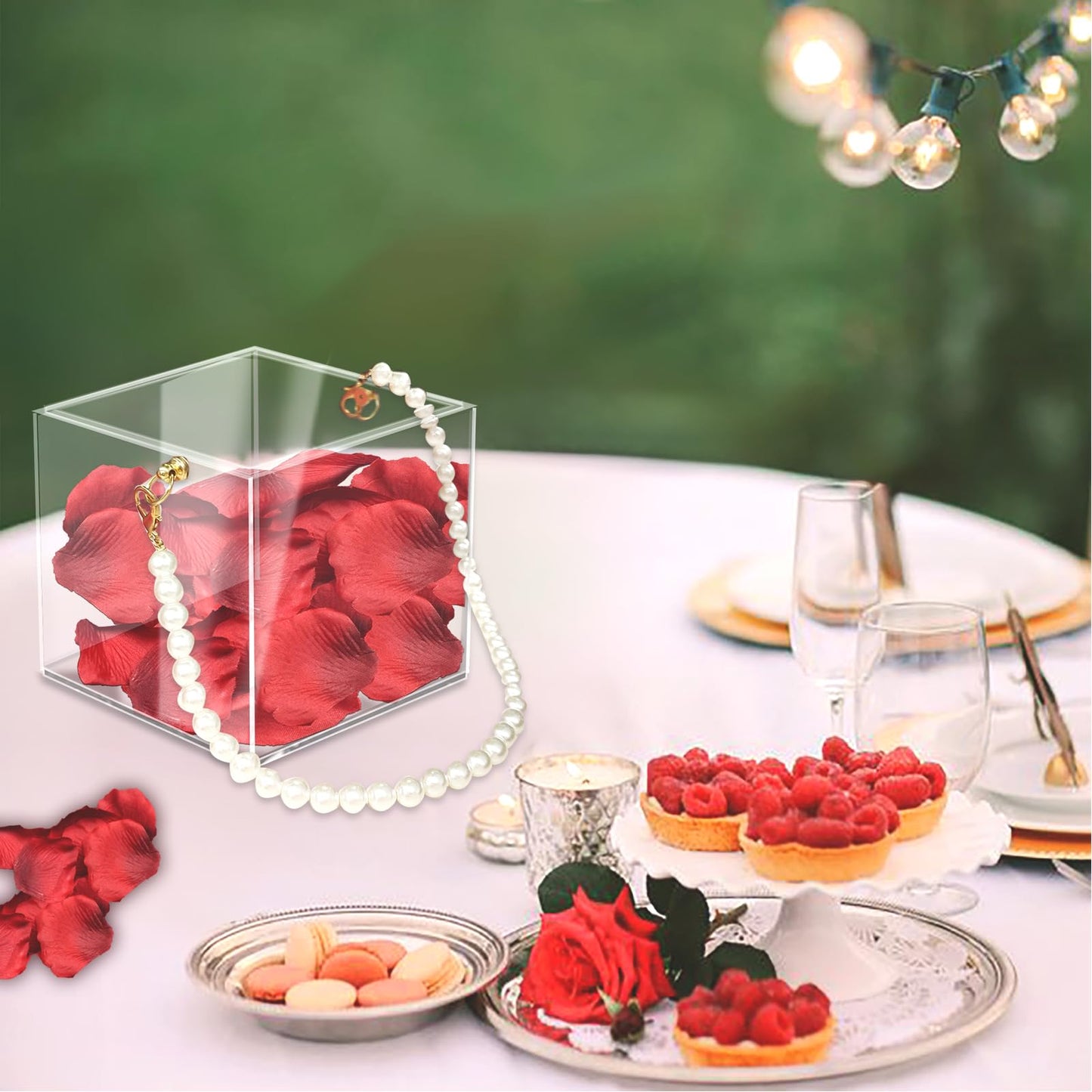 Flower Girl Basket Wedding Basket Petals basket with ribbon Acrylic Flower Holder for Confetti (Pearl)