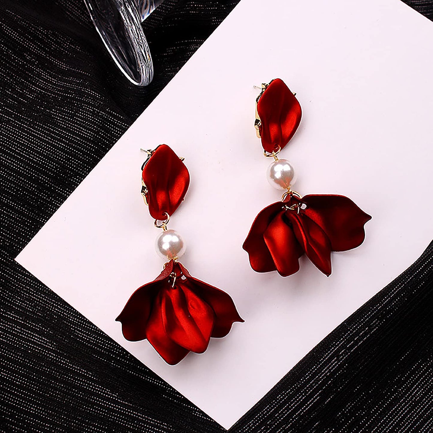 Long Acrylic Rose Petal Earrings Dangle Exaggerated Flower Earrings Drop Statement Floral Tassel Earrings for Women