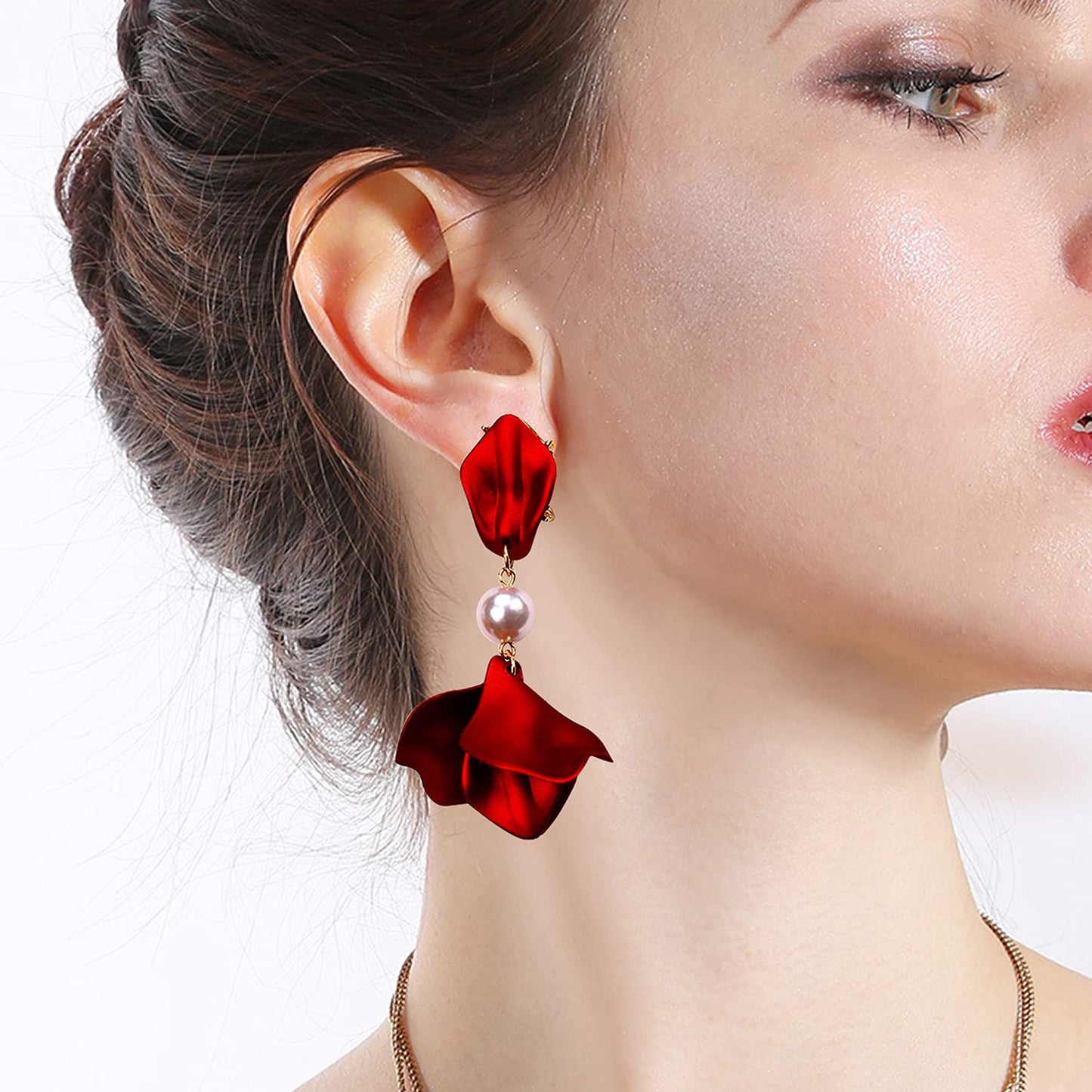 Long Acrylic Rose Petal Earrings Dangle Exaggerated Flower Earrings Drop Statement Floral Tassel Earrings for Women