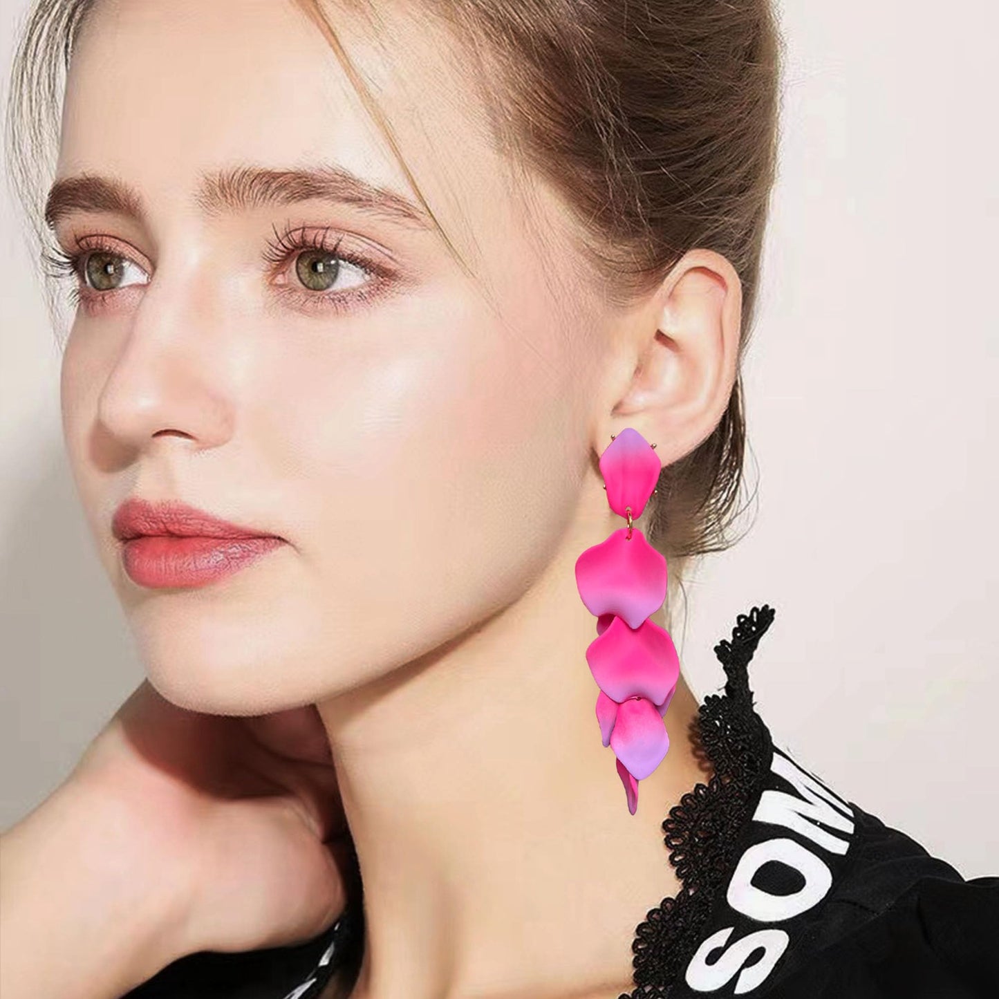 Long Acrylic Rose Petal Earrings Dangle Exaggerated Flower Earrings Drop Statement Floral Tassel Earrings for Women