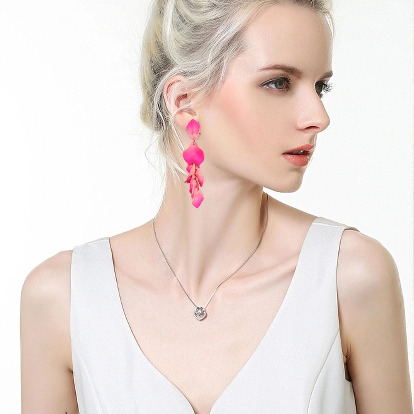 Long Acrylic Rose Petal Earrings Dangle Exaggerated Flower Earrings Drop Statement Floral Tassel Earrings for Women
