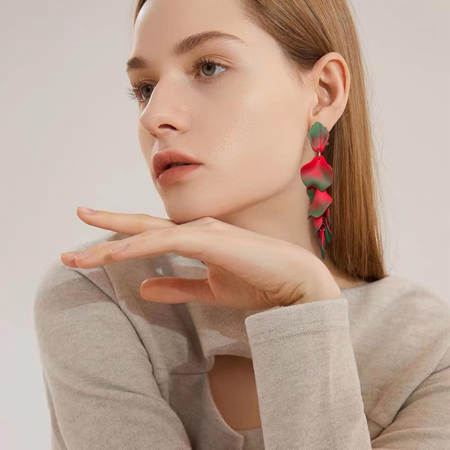 Long Acrylic Rose Petal Earrings Dangle Exaggerated Flower Earrings Drop Statement Floral Tassel Earrings for Women