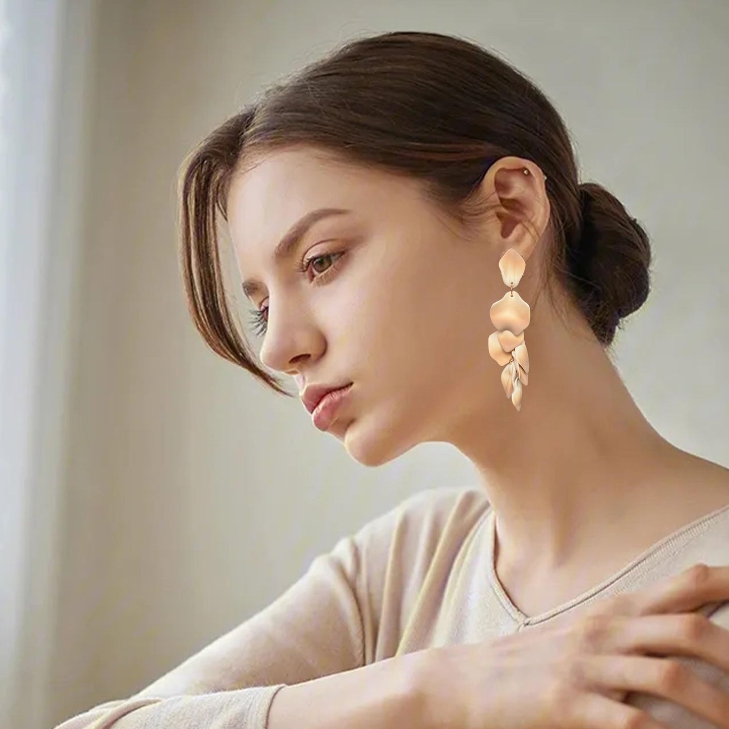 Long Acrylic Rose Petal Earrings Dangle Exaggerated Flower Earrings Drop Statement Floral Tassel Earrings for Women