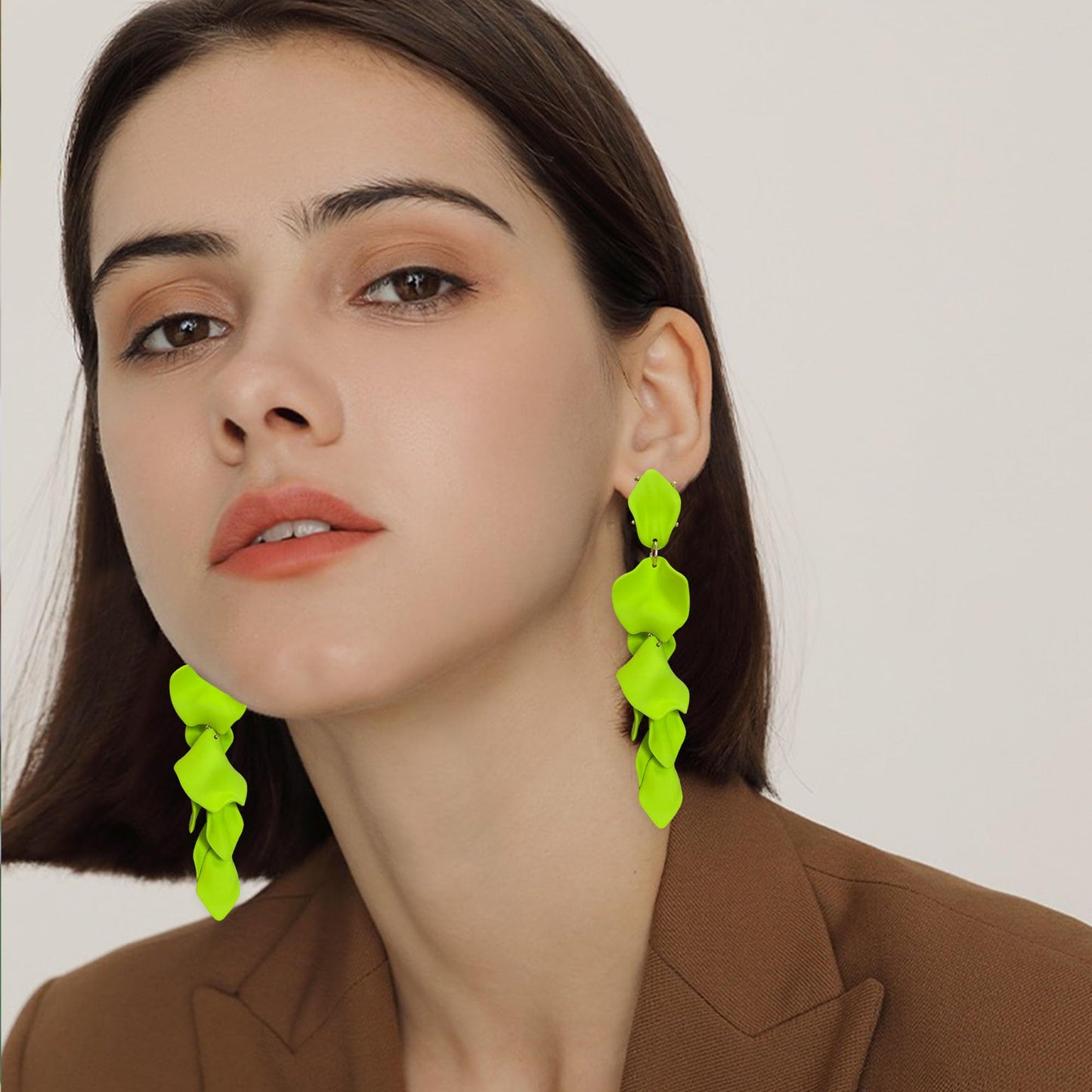 Long Acrylic Rose Petal Earrings Dangle Exaggerated Flower Earrings Drop Statement Floral Tassel Earrings for Women