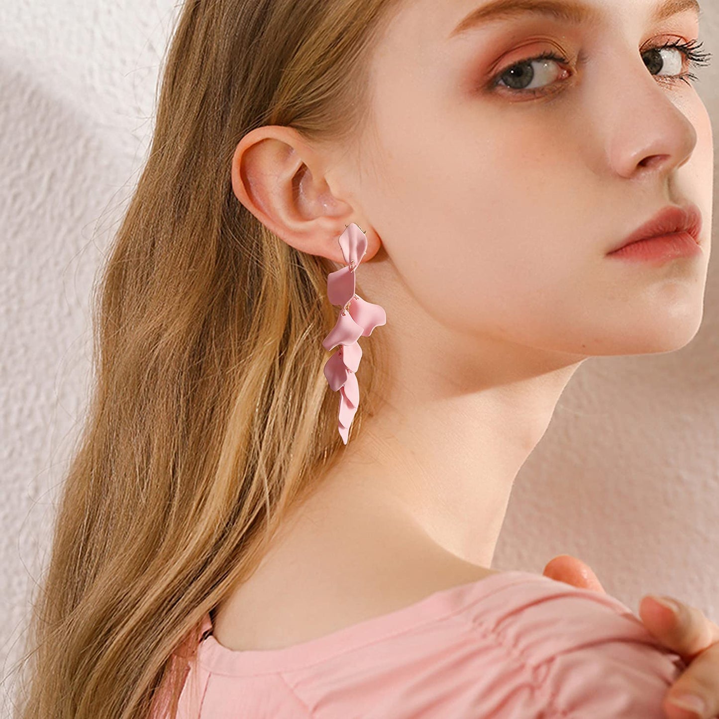 Long Acrylic Rose Petal Earrings Dangle Exaggerated Flower Earrings Drop Statement Floral Tassel Earrings for Women