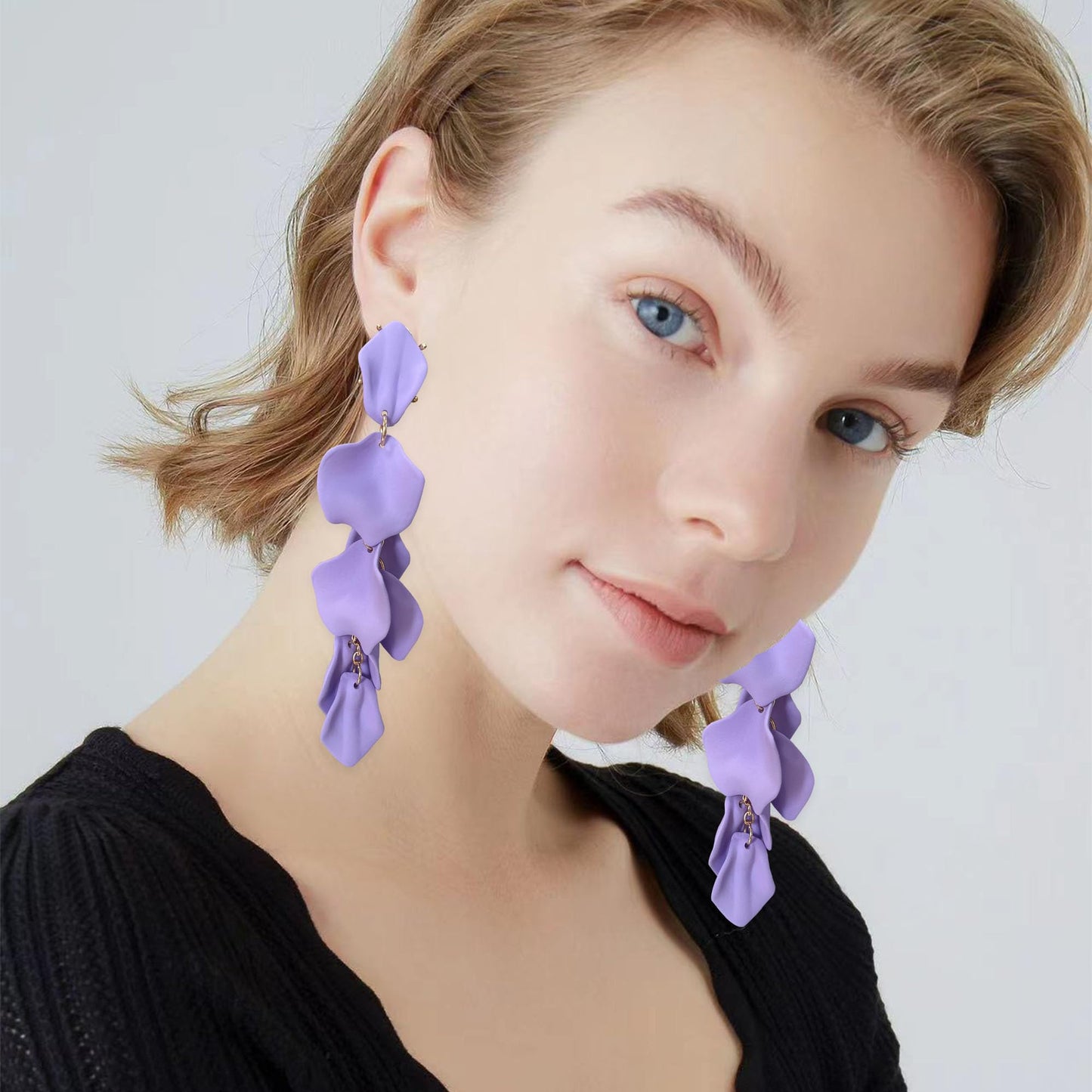 Long Acrylic Rose Petal Earrings Dangle Exaggerated Flower Earrings Drop Statement Floral Tassel Earrings for Women