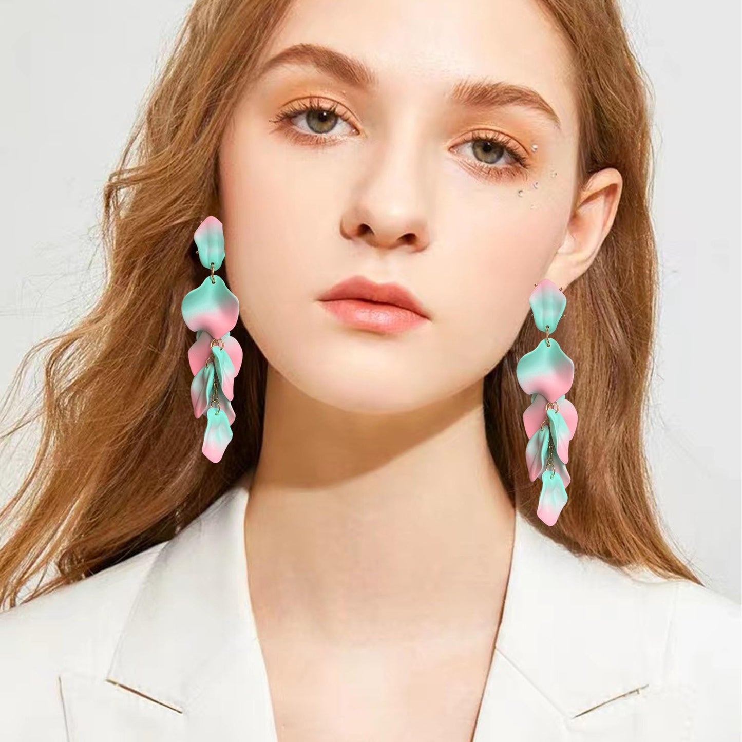 Long Acrylic Rose Petal Earrings Dangle Exaggerated Flower Earrings Drop Statement Floral Tassel Earrings for Women