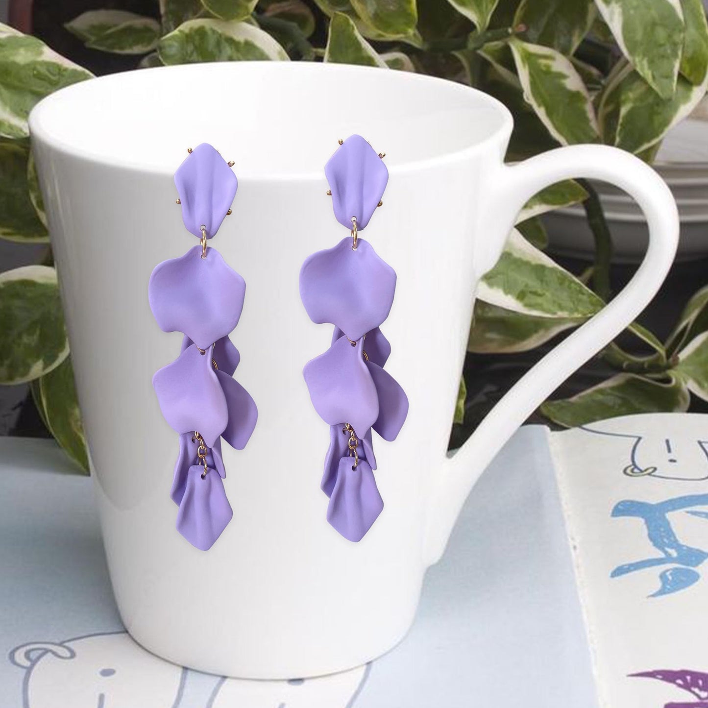 Long Acrylic Rose Petal Earrings Dangle Exaggerated Flower Earrings Drop Statement Floral Tassel Earrings for Women