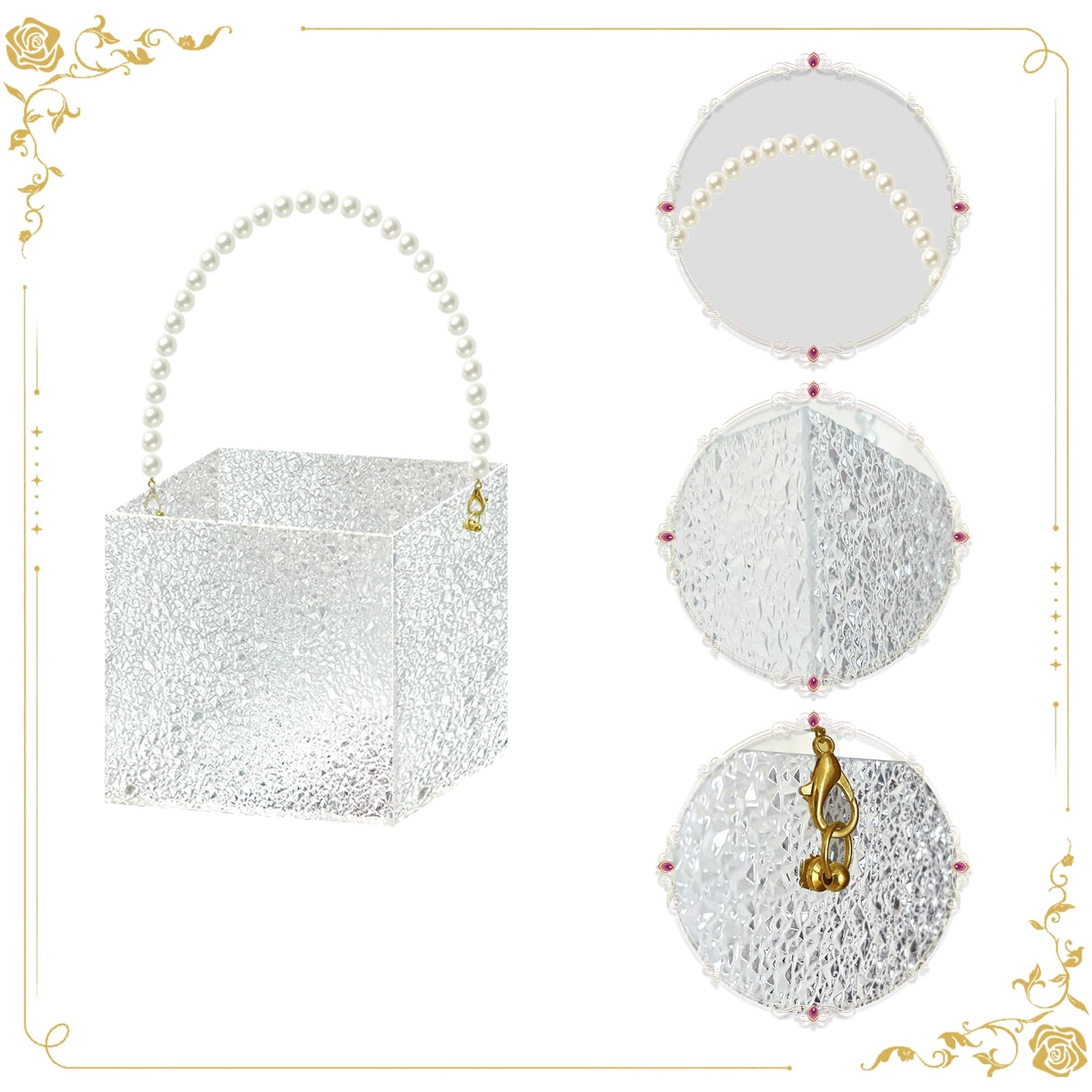 Clear Flower Girl Basket Fan Shape Wedding Petals Basket with Pearl Handle Acrylic Flower Holder for Confetti,Wedding Decoration (Fan Shape)