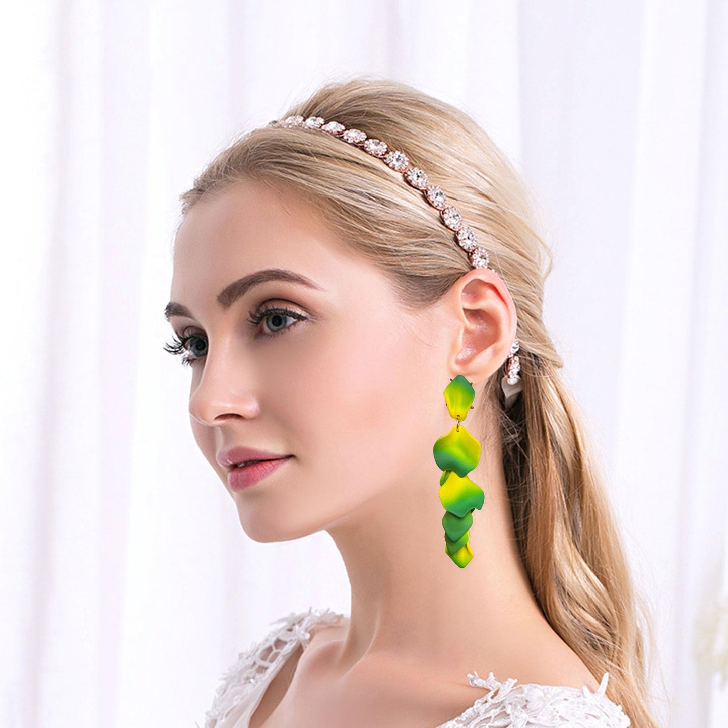 Long Acrylic Rose Petal Earrings Dangle Exaggerated Flower Earrings Drop Statement Floral Tassel Earrings for Women