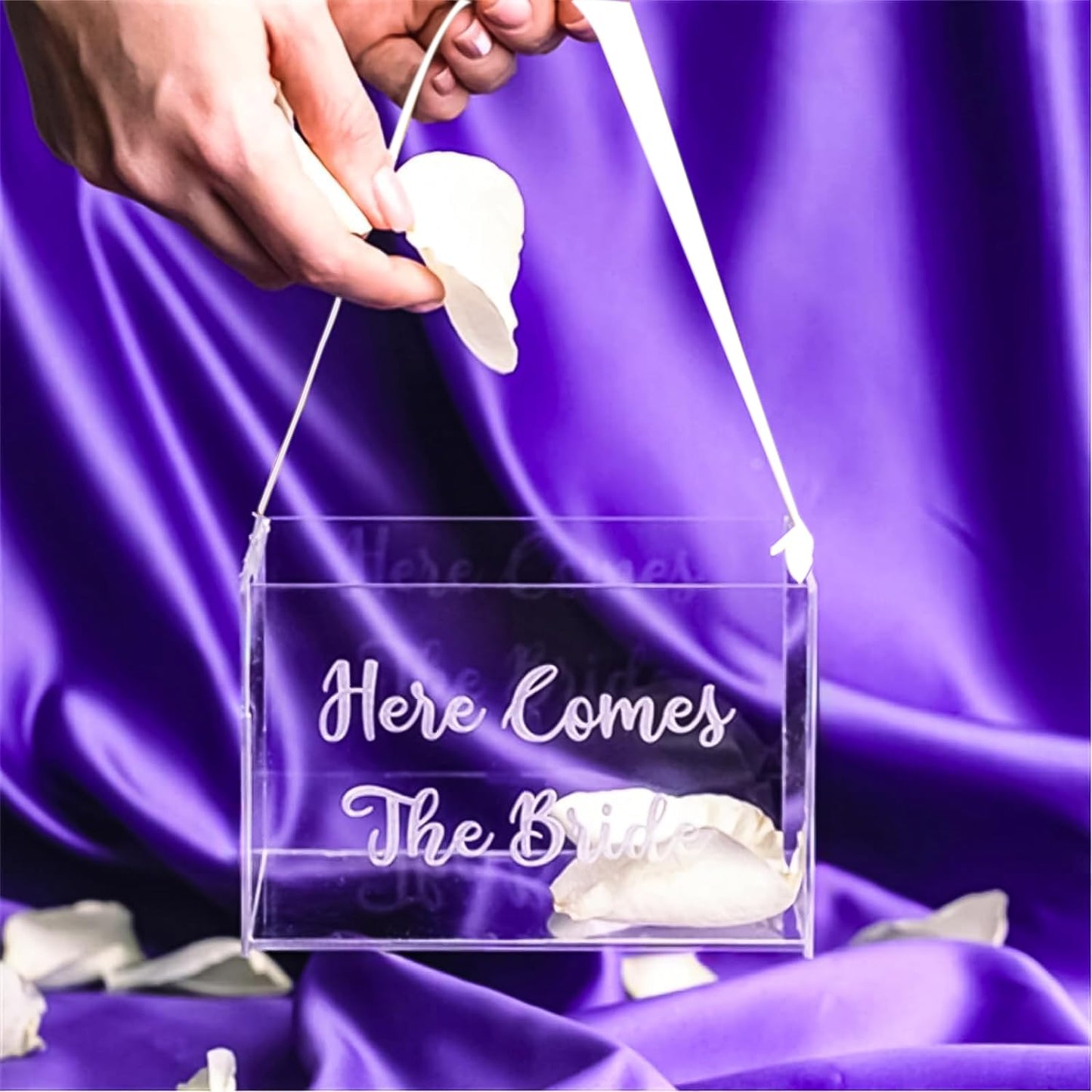 Flower Girl Basket Wedding Basket Petals basket with ribbon Acrylic Flower Holder for Confetti (Pearl)