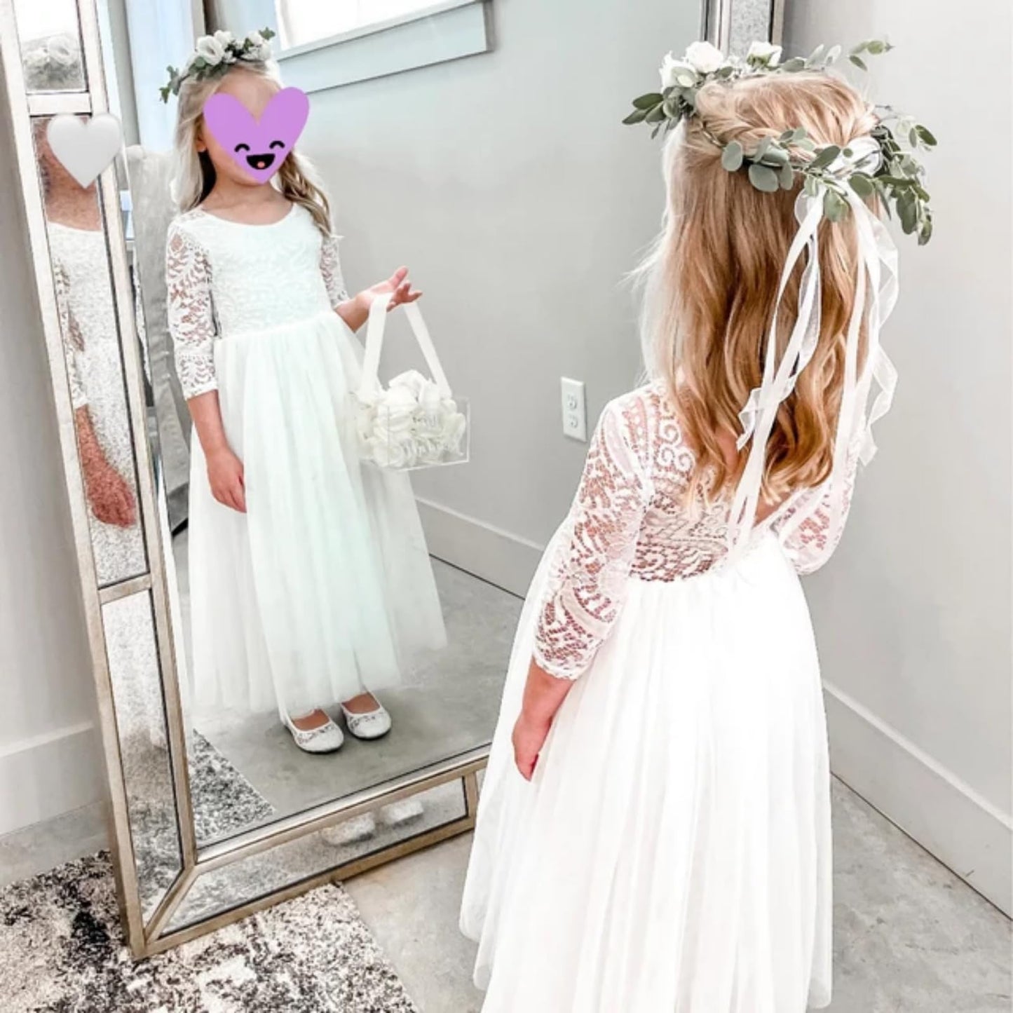 Flower Girl Basket Wedding Basket Petals basket with ribbon Acrylic Flower Holder for Confetti (Pearl)