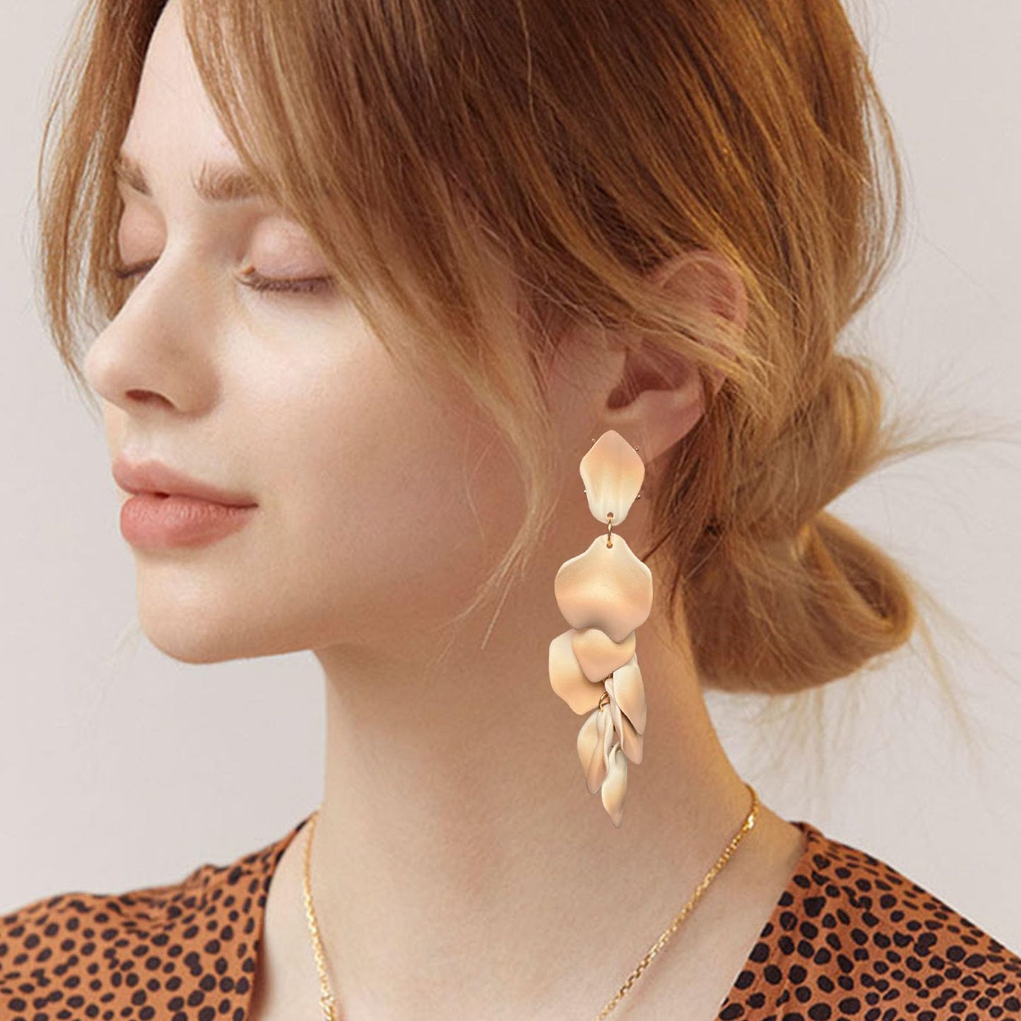 Long Acrylic Rose Petal Earrings Dangle Exaggerated Flower Earrings Drop Statement Floral Tassel Earrings for Women