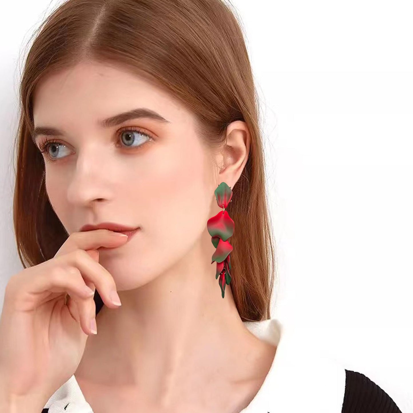 Long Acrylic Rose Petal Earrings Dangle Exaggerated Flower Earrings Drop Statement Floral Tassel Earrings for Women