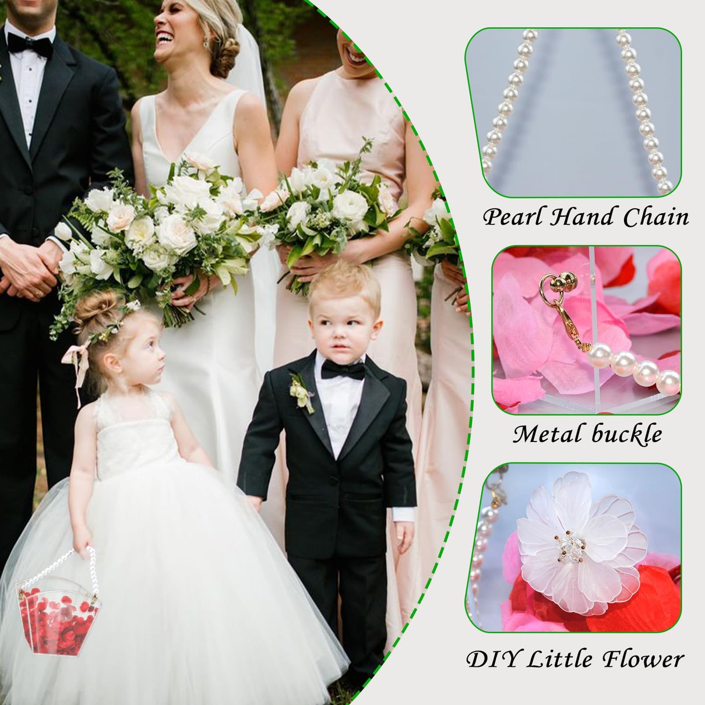 Clear Flower Girl Basket Fan Shape Wedding Petals Basket with Pearl Handle Acrylic Flower Holder for Confetti,Wedding Decoration (Fan Shape)