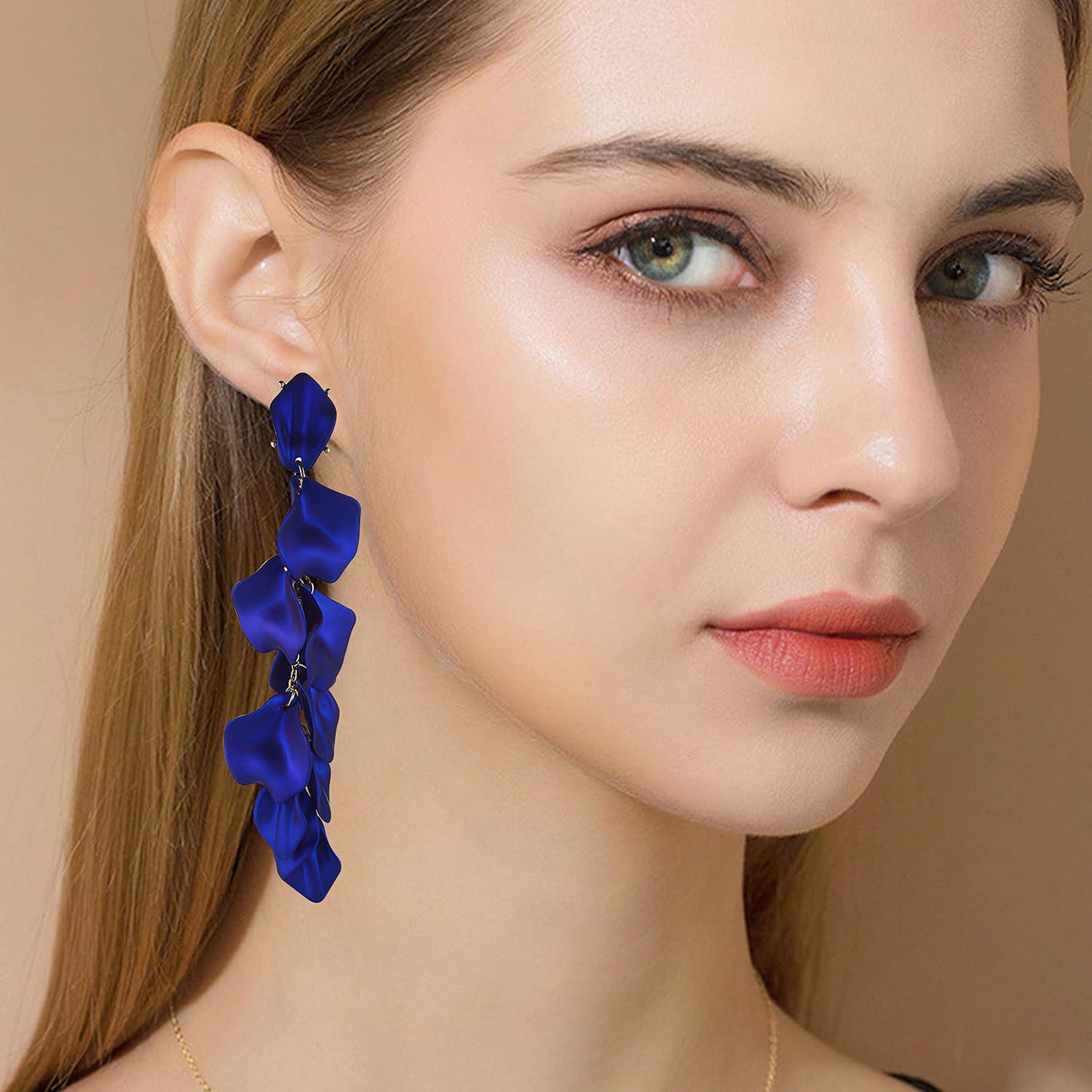 Long Acrylic Rose Petal Earrings Dangle Exaggerated Flower Earrings Drop Statement Floral Tassel Earrings for Women