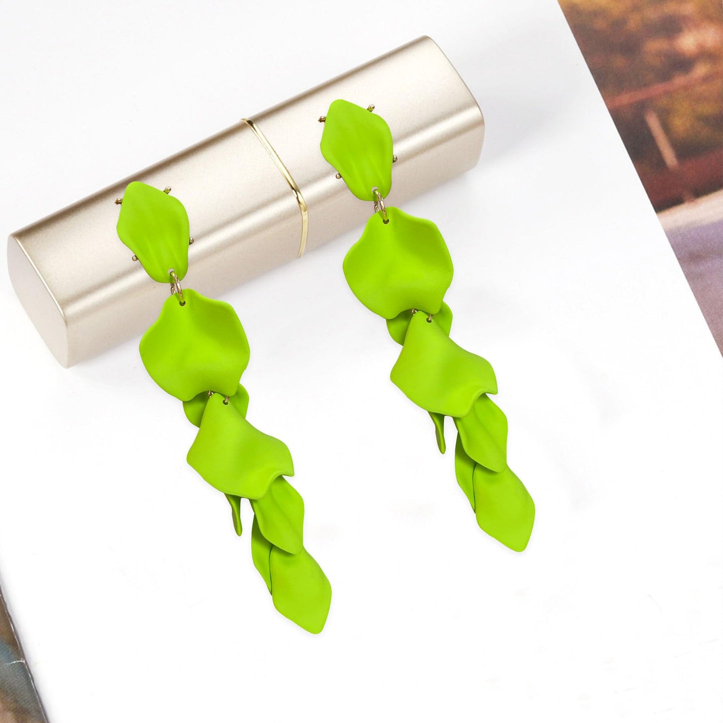 Long Acrylic Rose Petal Earrings Dangle Exaggerated Flower Earrings Drop Statement Floral Tassel Earrings for Women