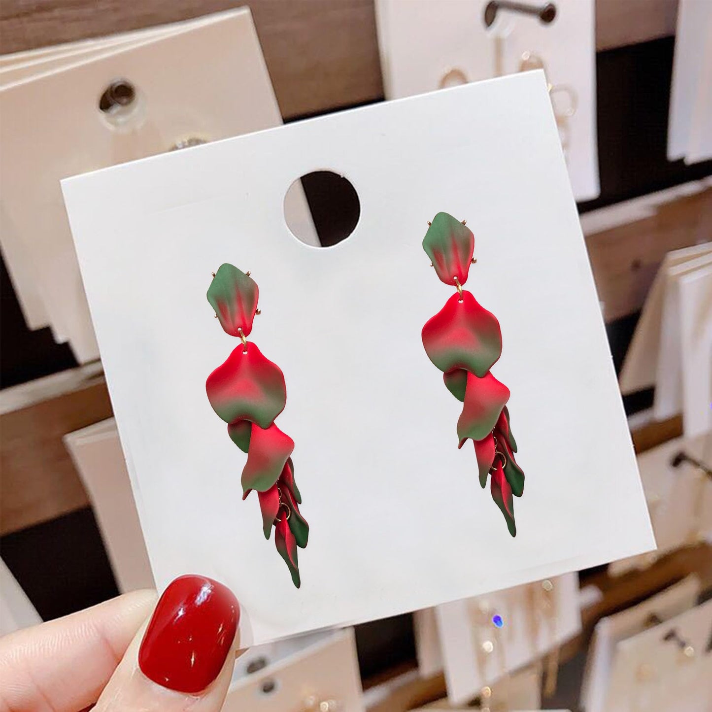 Long Acrylic Rose Petal Earrings Dangle Exaggerated Flower Earrings Drop Statement Floral Tassel Earrings for Women