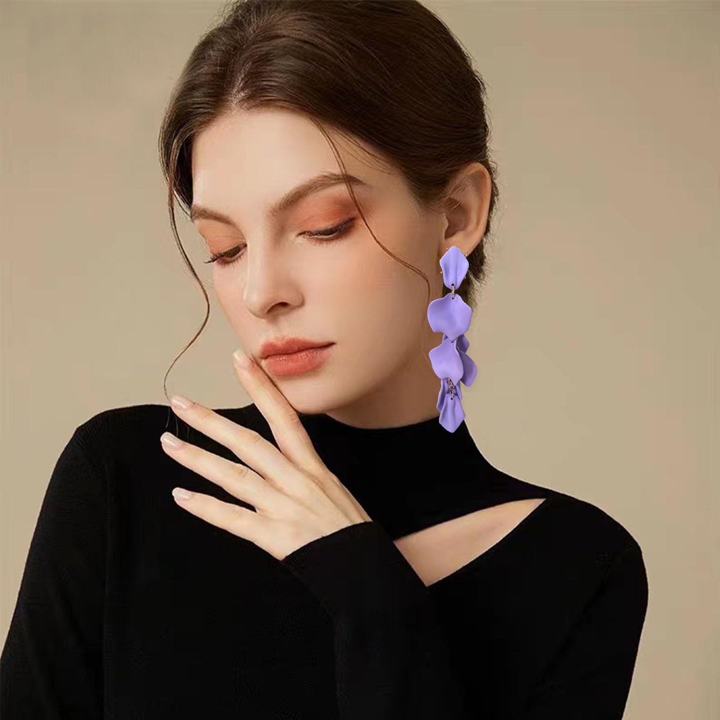 Long Acrylic Rose Petal Earrings Dangle Exaggerated Flower Earrings Drop Statement Floral Tassel Earrings for Women
