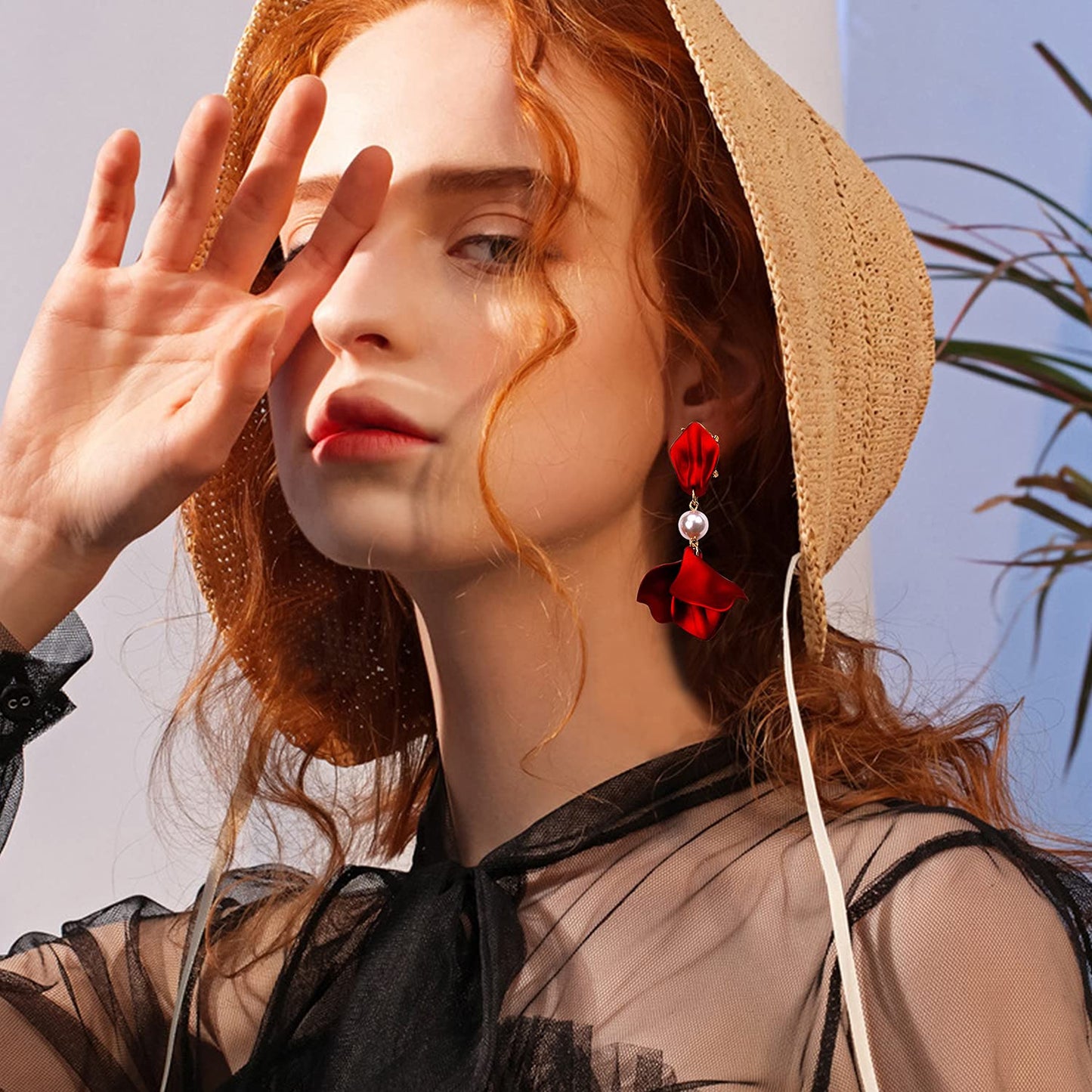 Long Acrylic Rose Petal Earrings Dangle Exaggerated Flower Earrings Drop Statement Floral Tassel Earrings for Women