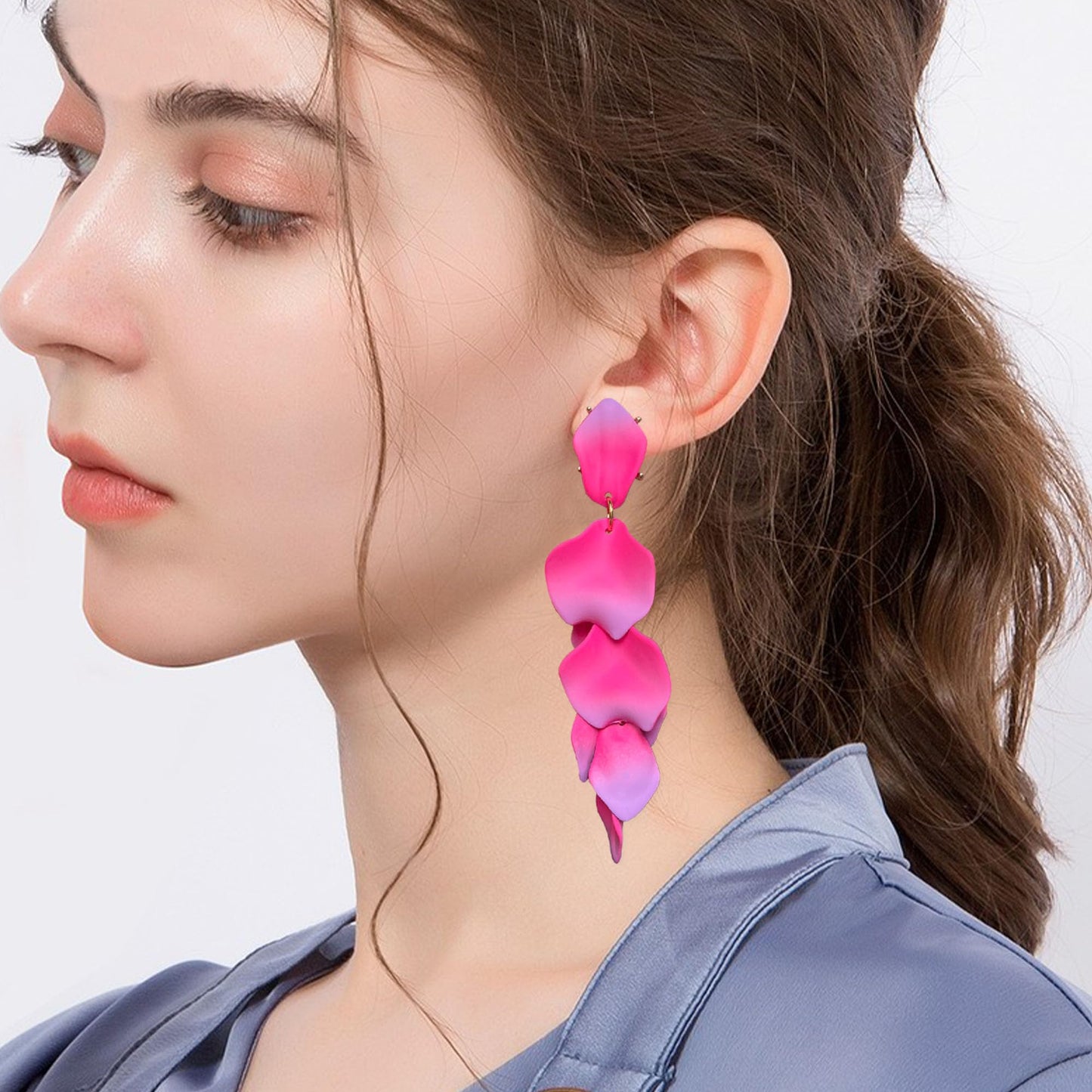 Long Acrylic Rose Petal Earrings Dangle Exaggerated Flower Earrings Drop Statement Floral Tassel Earrings for Women