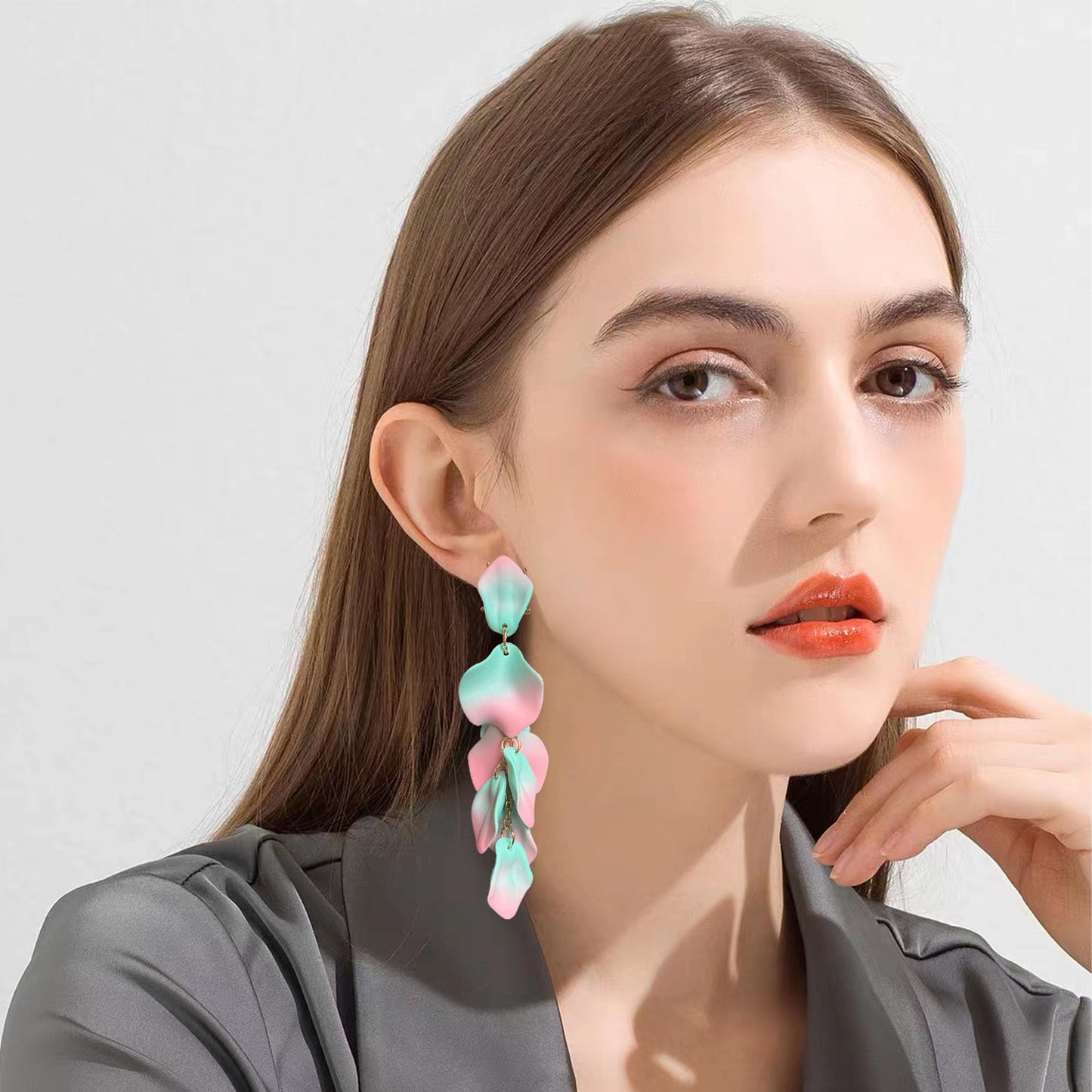 Long Acrylic Rose Petal Earrings Dangle Exaggerated Flower Earrings Drop Statement Floral Tassel Earrings for Women