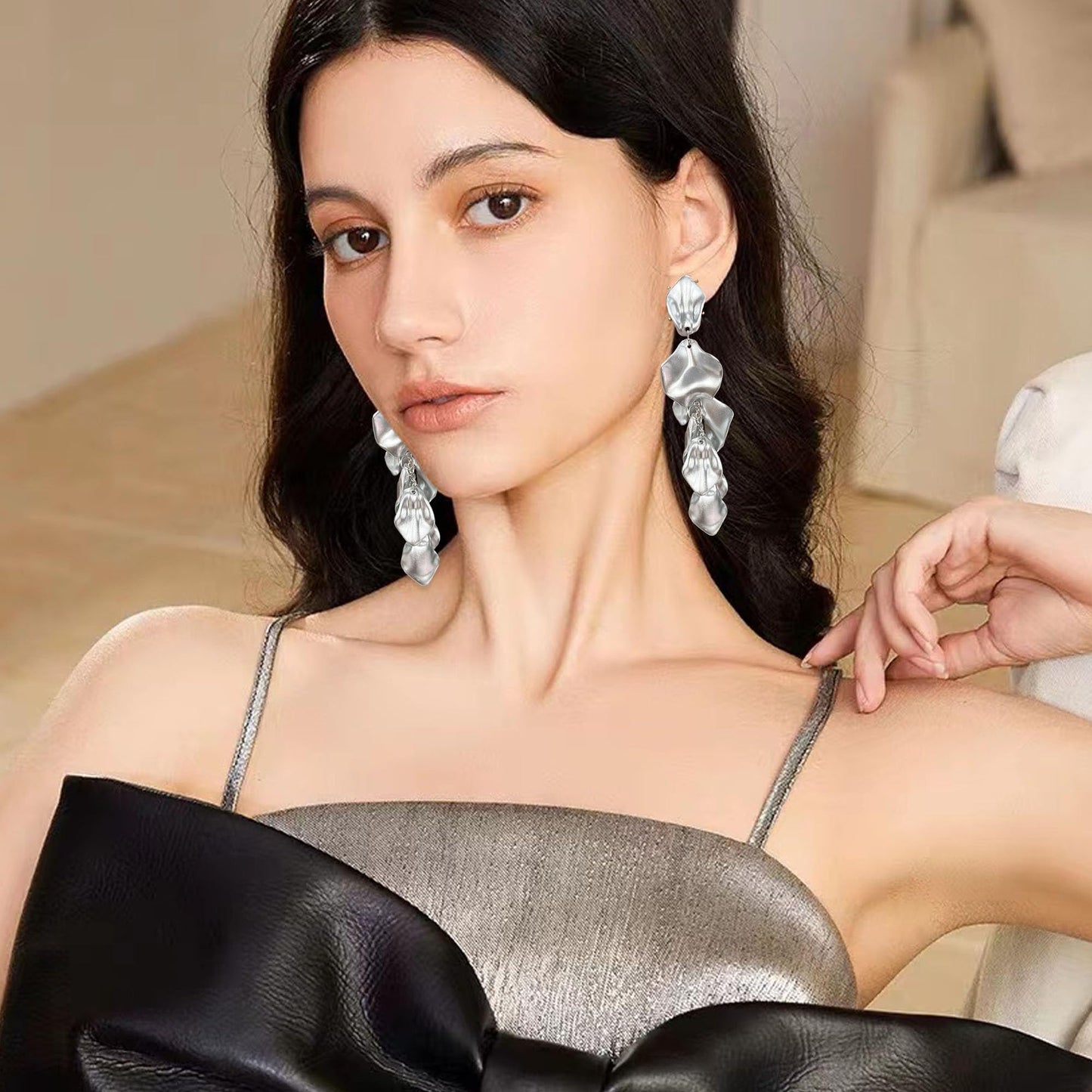 Long Acrylic Rose Petal Earrings Dangle Exaggerated Flower Earrings Drop Statement Floral Tassel Earrings for Women