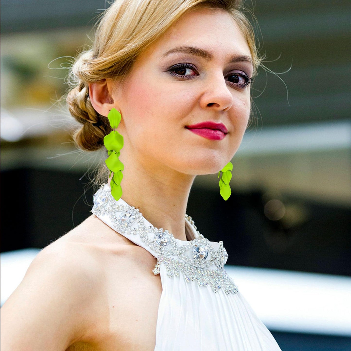 Long Acrylic Rose Petal Earrings Dangle Exaggerated Flower Earrings Drop Statement Floral Tassel Earrings for Women