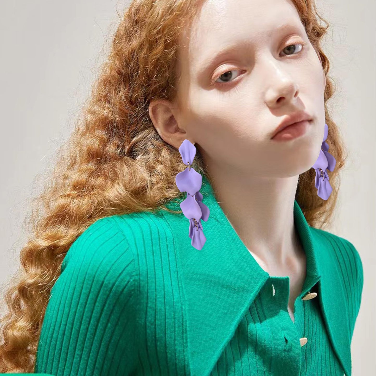 Long Acrylic Rose Petal Earrings Dangle Exaggerated Flower Earrings Drop Statement Floral Tassel Earrings for Women