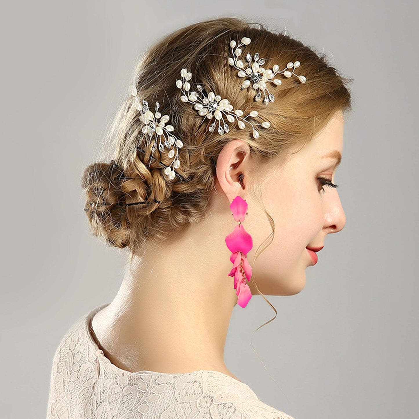 Long Acrylic Rose Petal Earrings Dangle Exaggerated Flower Earrings Drop Statement Floral Tassel Earrings for Women